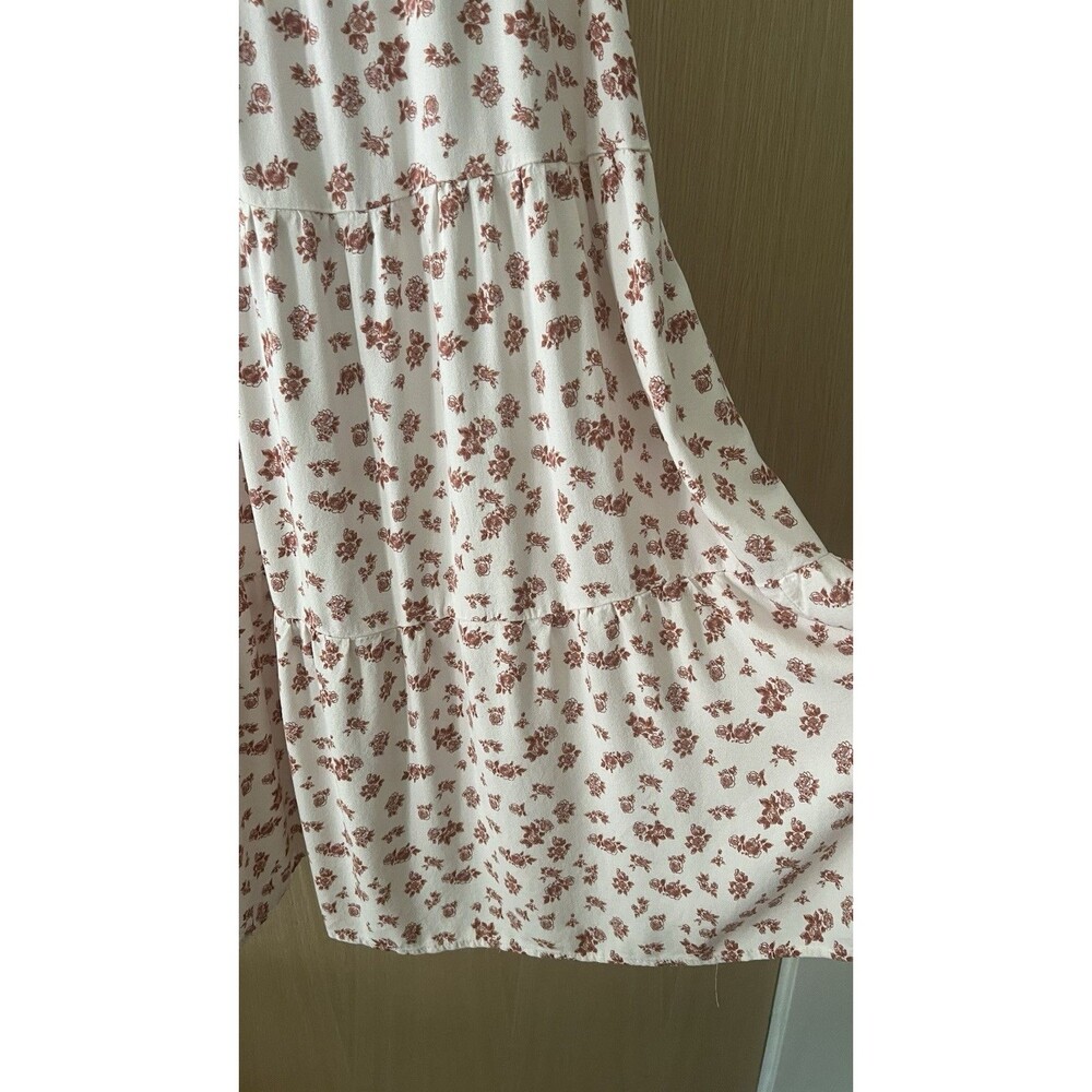 Kirious Los Angeles Floral Midi Dress Size Large Smocked Puffy Sleeves Rayon - Picture 5 of 12